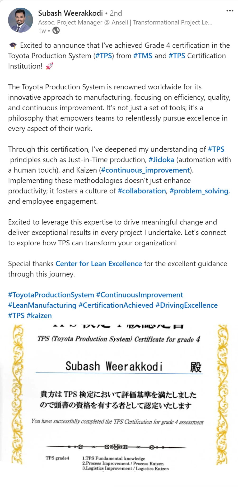 Subash Weerakkodi Linkedin Comment